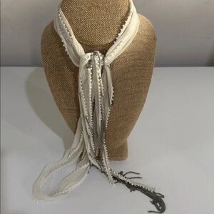 Chan luu Elegant White Beaded narrow Scarf